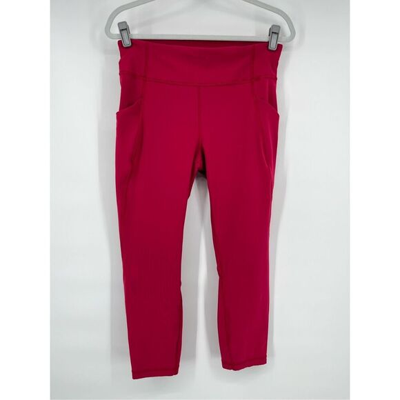Lululemon Time To Sweat Crop 23" Ruby Red Luxtreme Side POCKETS W6AMDS Size 10 - Picture 5 of 13